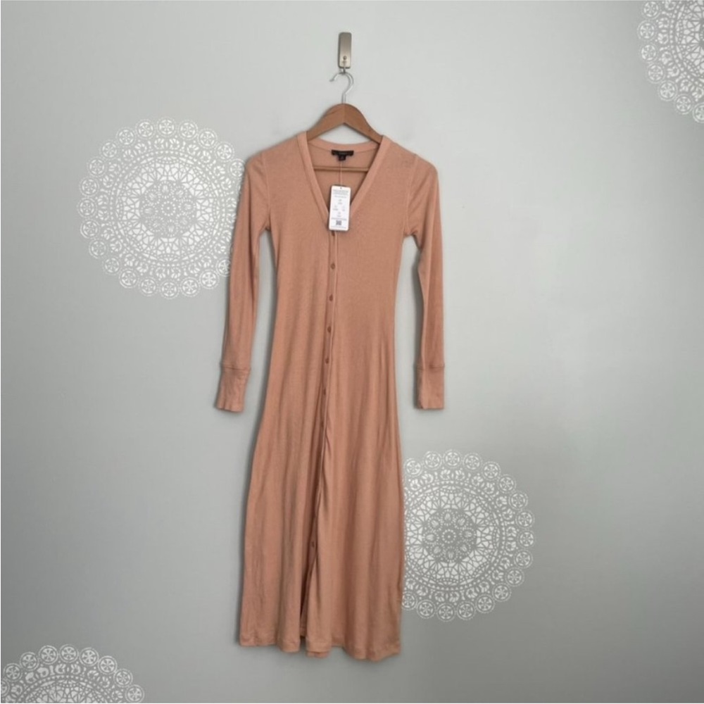 J. Crew Ribbed Button Front Knit Midi Dress in Tan Blush Size XS
